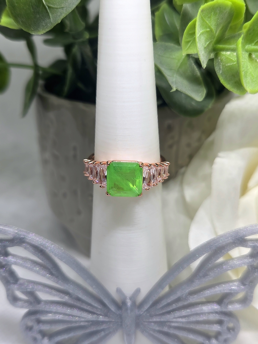 BP Green Mint Square CZ Ring in Rose Gold Plating